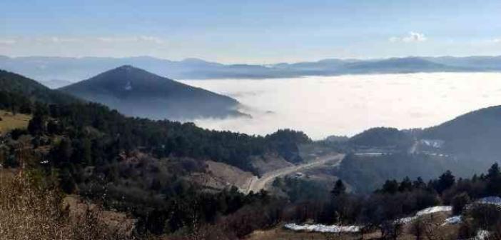 Mudurnu’da sisle oluşan manzara hayran bıraktı