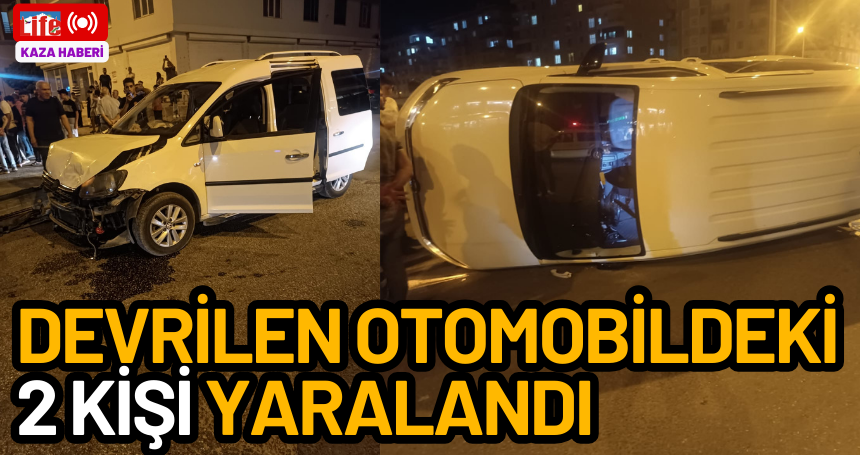 Devrilen otomobildeki 2 kişi yaralandı