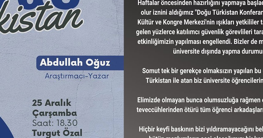 Sakarya Üniversitesi'nden "Doğu Türkistan" konferansına engel