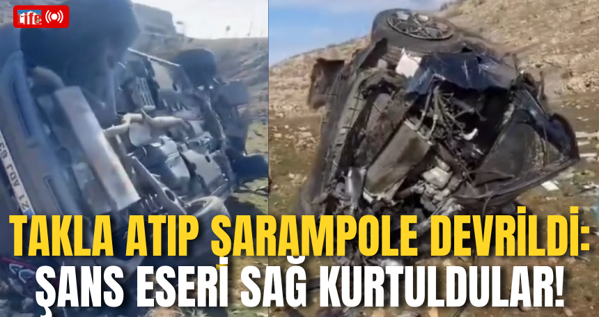 Mardin’de takla atıp şarampole devrildi: Şans eseri sağ kurtuldular!