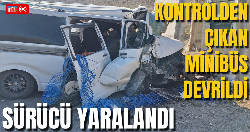 Kontrolden çıkan minibüs devrildi